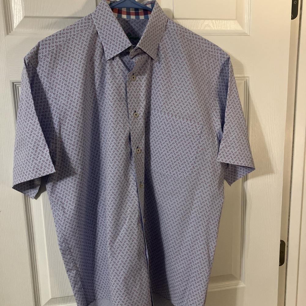 Alan Flusser Men's Large Shirt Short Sleeve Button Up Multicolor 100% Cotton